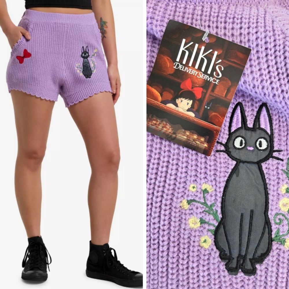 Her Universe Studio Ghibli Kiki's Delivery Service Jiji Knit Lounge Shorts NWT